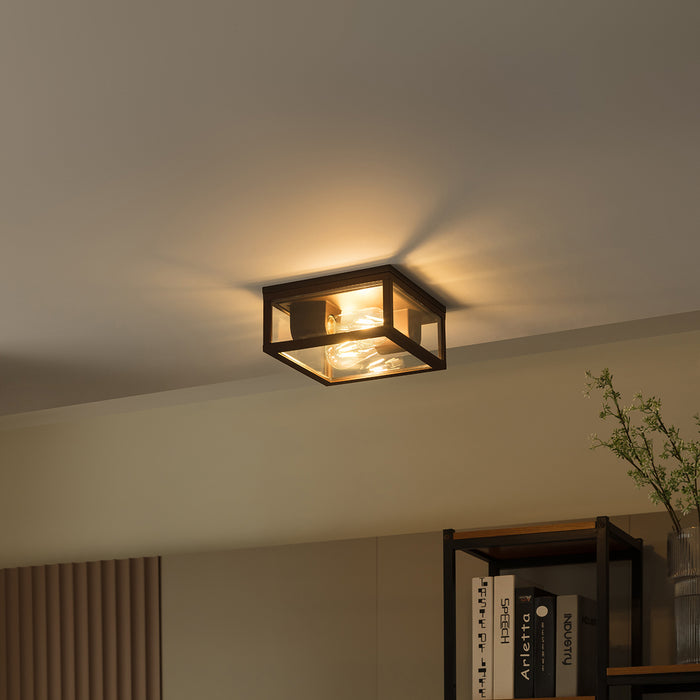 QAZQA Industriële plafondlamp roestbruin IP44 2-lichts - Charlois
