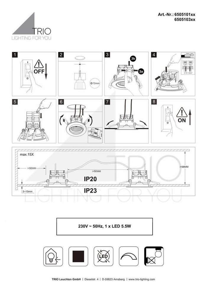 Trio Leuchten Pamir Inbouwspots 3x SMD 5,5W Wit