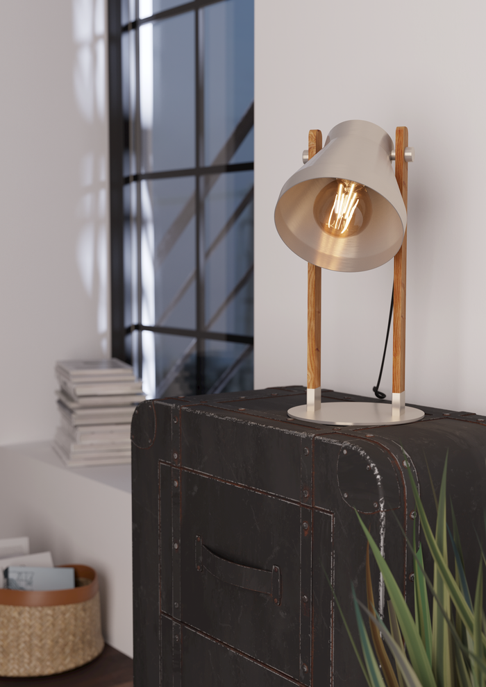 EGLO Cawton Tafellamp - E27 - 38 cm - Grijs|Bruin - Hout