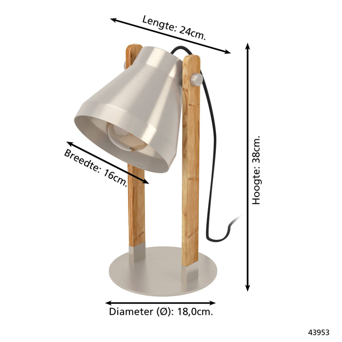 EGLO Cawton Tafellamp - E27 - 38 cm - Grijs|Bruin - Hout