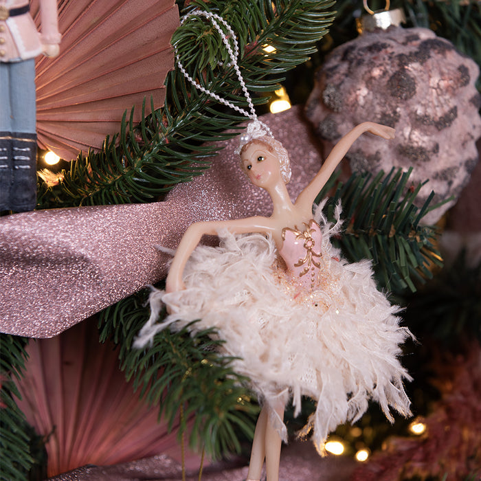 Clayre & Eef Kersthanger Ballerina 15 cm Roze Beige Polyresin