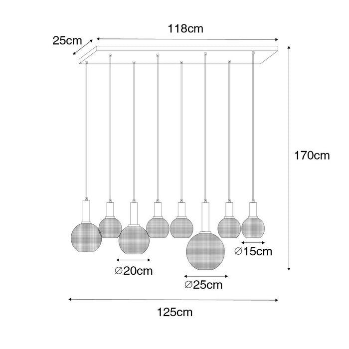 QAZQA Design hanglamp zwart met smoke glas 8-lichts - Chico