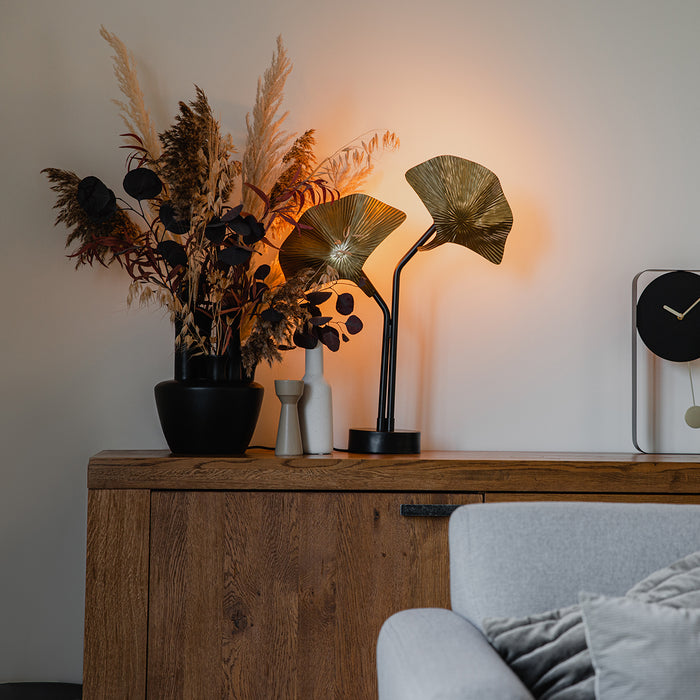 QAZQA Oosterse tafellamp messing met zwart 2-lichts - Louka