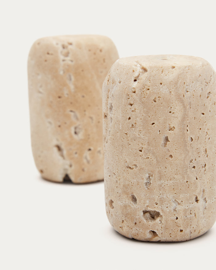 Kave Home - Madlena Peper- en zoutstel in beige travertijn