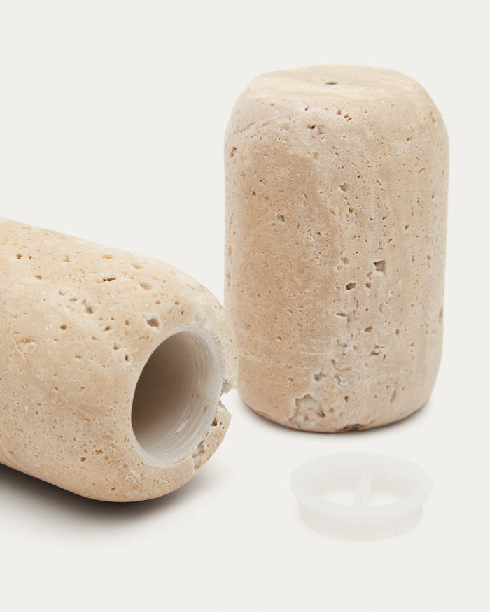 Kave Home - Madlena Peper- en zoutstel in beige travertijn