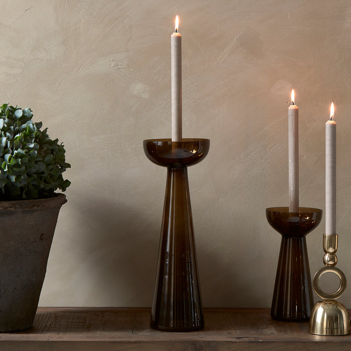 Riviera Maison Kaarshouder glas, Hoge Kandelaar - Amber Stone - Bruin