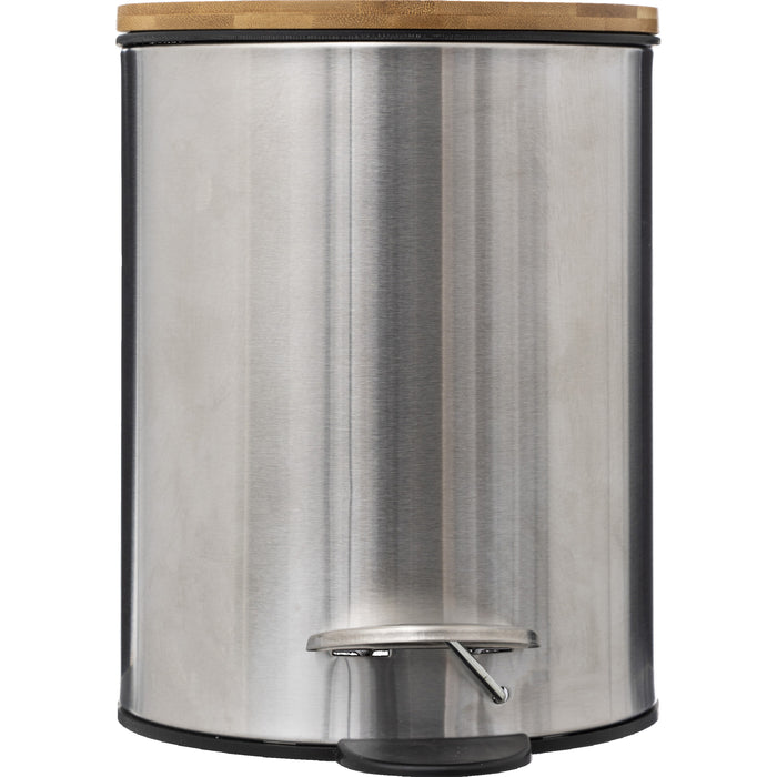 5Five Pedaalemmer - zilver|bamboe - metaal - 3L - 23 cm - soft close