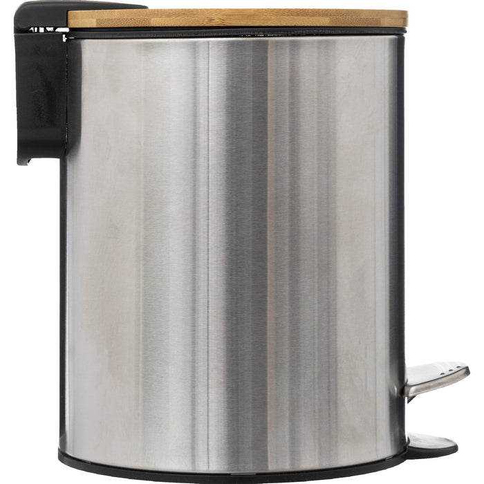 5Five Pedaalemmer - zilver|bamboe - metaal - 3L - 23 cm - soft close