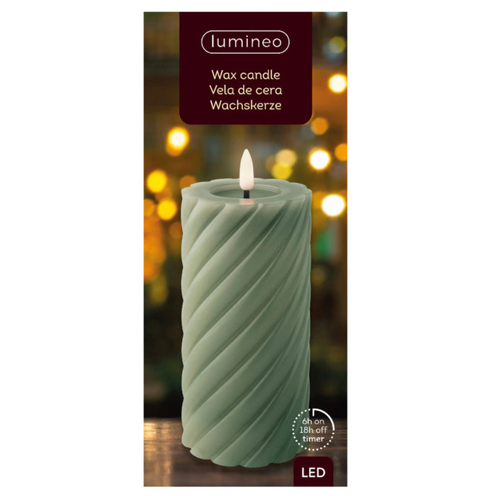 Lumineo Luxe LED kaars - groen - D7,5 x H17 cm - timer