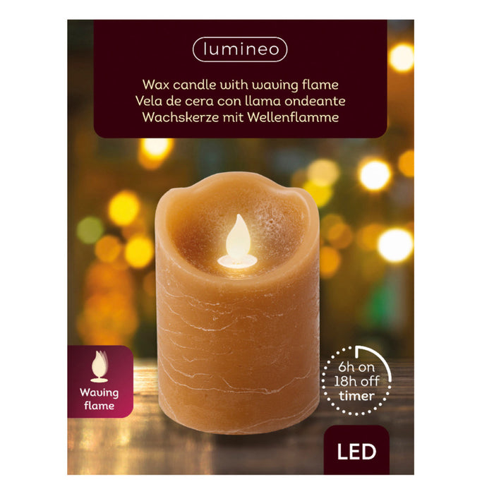 Lumineo LED kaars - bruin - D7,5 x H10 cm - met timer