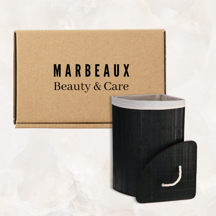 MARBEAUX Wasmand met Deksel Hoekvormig Zwart 35x35x60 cm Bamboe