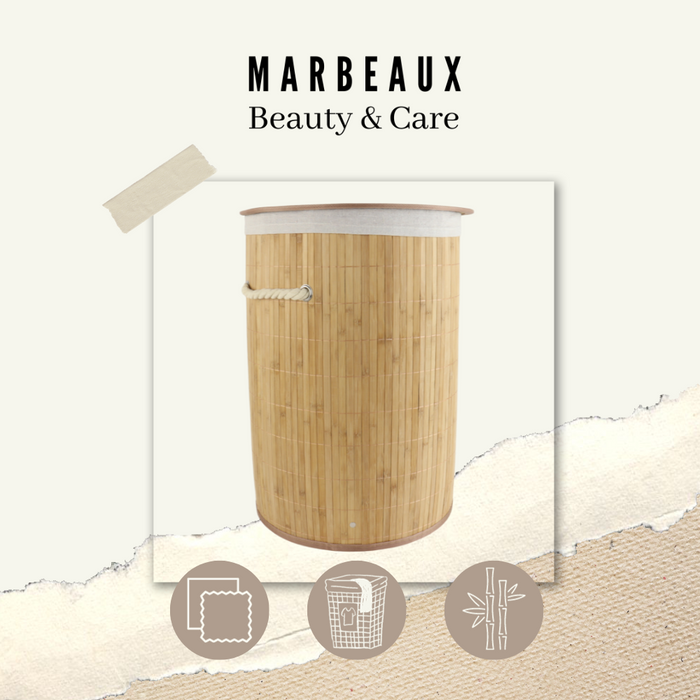 MARBEAUX Wasmand met Deksel Rond Bamboe 48 liter Bruin 35x50 cm Was...