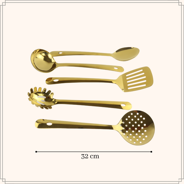 OTIX Keukengerei Set 5-delig Goud Schuimspaan Spaghettilepel Soeple...