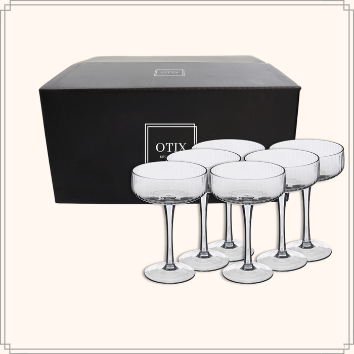 OTIX Champagneglazen Champagnecoupe Glazen 6 Stuks Reliëf Ribbel Sm...