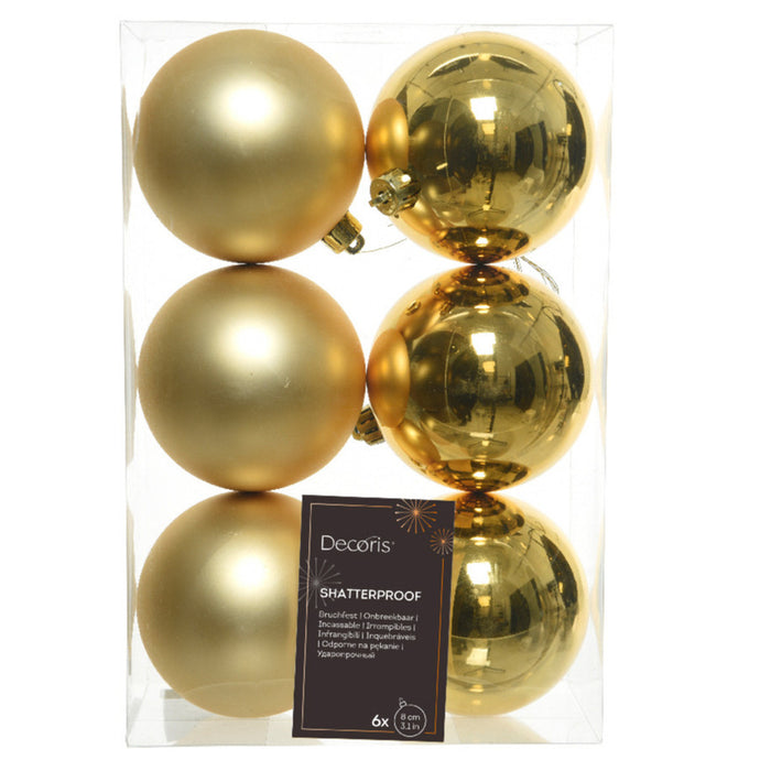 Decoris Kerstballen - 6x ST - goud - kunststof mat|glans - 8 cm