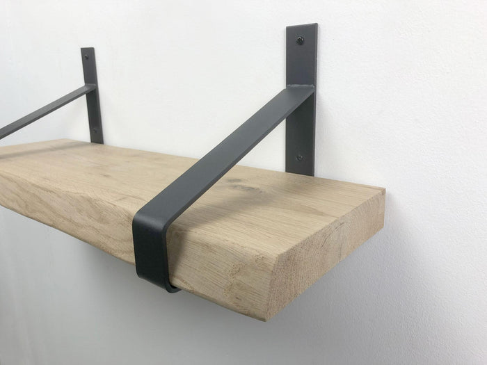 Woodbrothers Eiken wandplank boomkant 100cm + 25cm diepe dragers