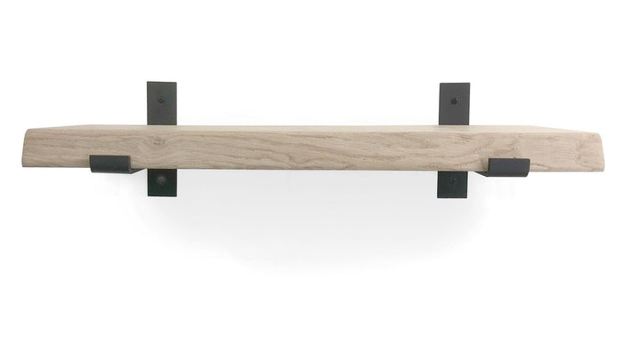 Woodbrothers Eiken wandplank boomkant 120cm + 20cm diepe zwarte drager