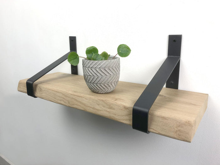 Woodbrothers Eiken wandplank boomkant 120cm + 25cm diepe dragers