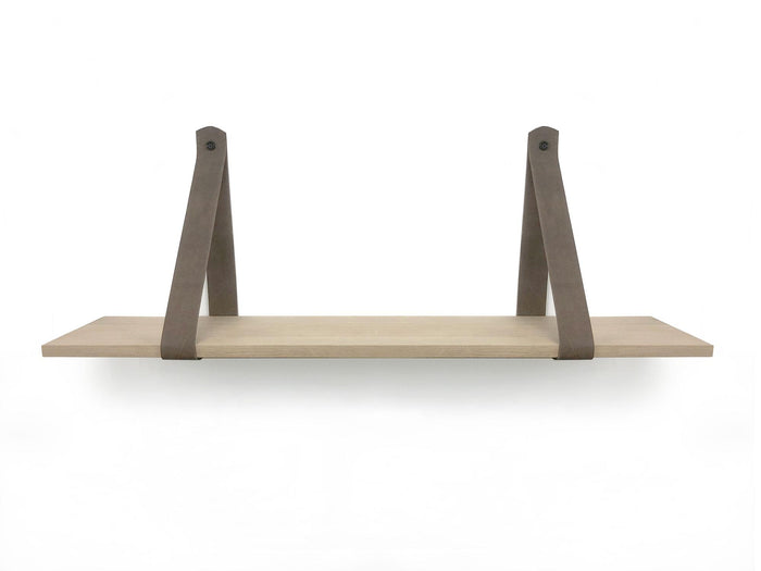 Woodbrothers Eiken 18mm wandplank recht 110x30cm + leren riem bruin