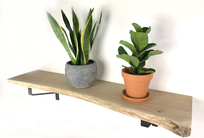 Woodbrothers Eiken wandplank massief boomstam 120x30cm + dragers