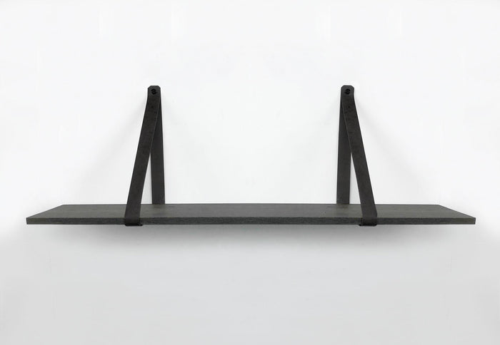 Woodbrothers 18mm wandplank recht zwart 50x20cm + leren riem zwart