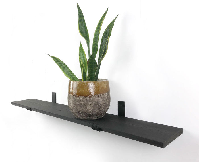 Woodbrothers Eiken wandplank zwart 50x20cm + zwarte dragers