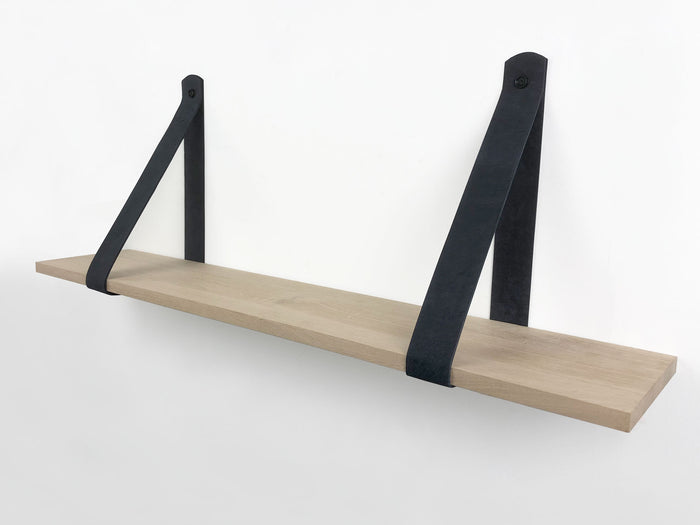 Woodbrothers Eiken 18mm wandplank recht 110x20cm + leren riem zwart