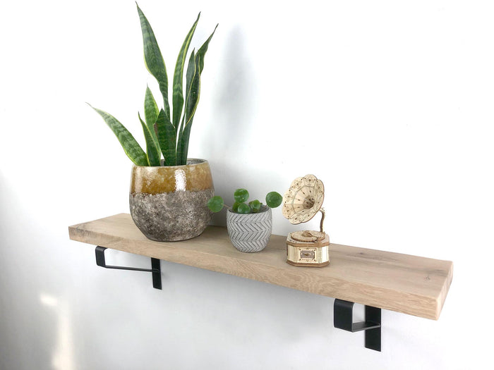 Woodbrothers Eiken wandplank massief recht 100cm op 30cm diepe dragers