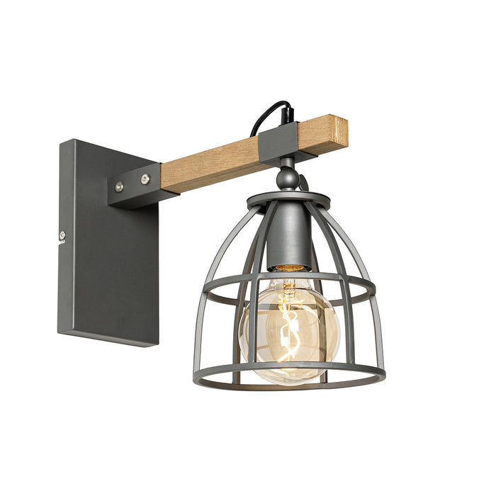 QAZQA Industriële wandlamp donkergrijs met hout verstelbaar - Arthur