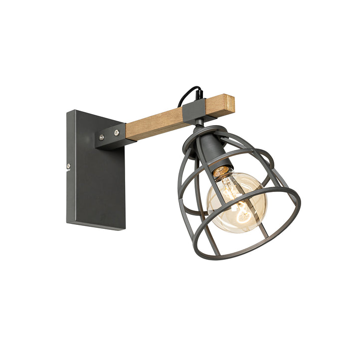 QAZQA Industriële wandlamp donkergrijs met hout verstelbaar - Arthur