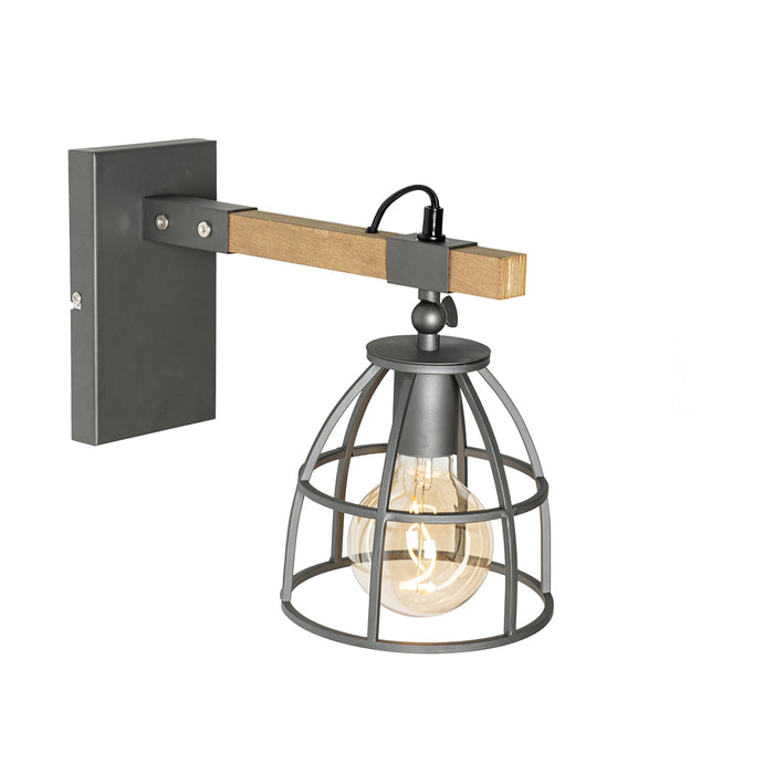QAZQA Industriële wandlamp donkergrijs met hout verstelbaar - Arthur