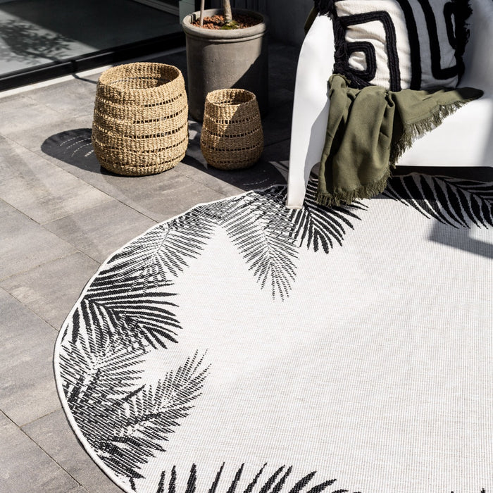 Rond Buitenkleed Leaf - Zwart - dubbelzijdig - EVA Interior
