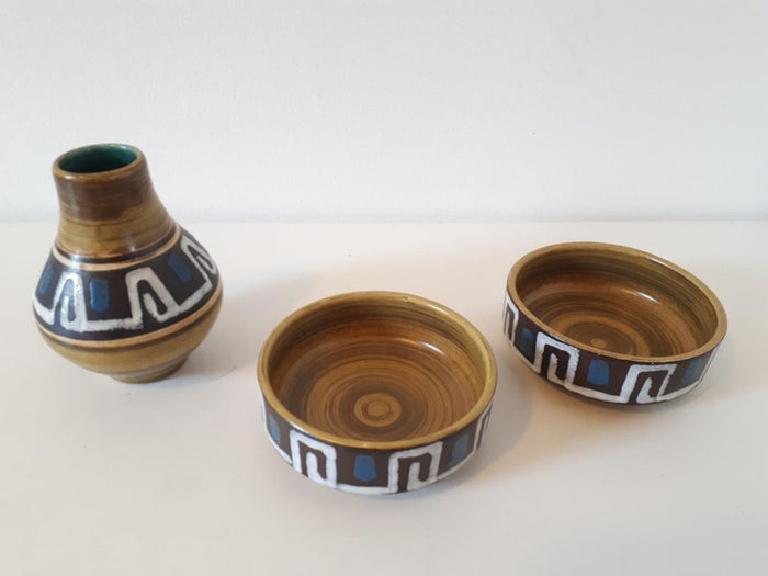Reliving Set Jasba Vintage Vaas En 2 Schalen West Germany Keramiek