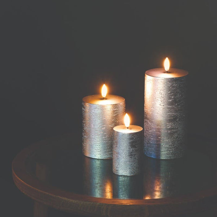 Uyuni Led Rustieke Kaars Zilver - 7,8x15cm