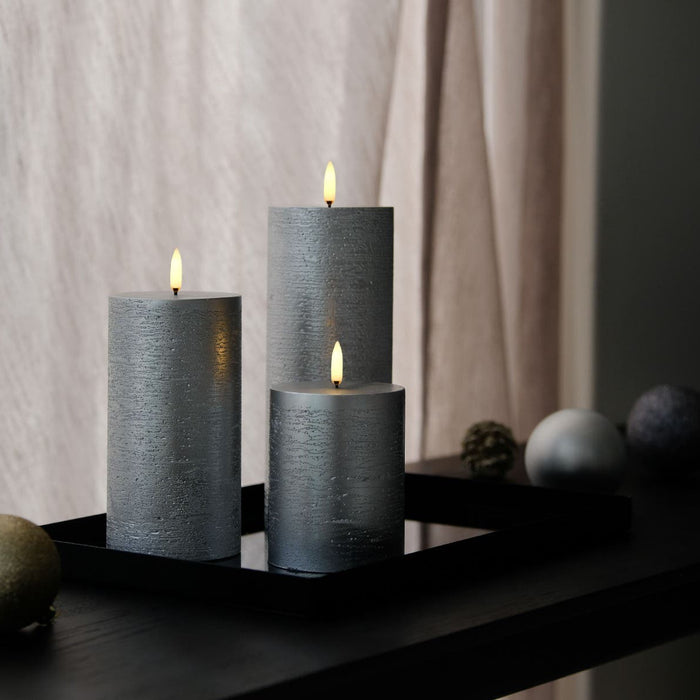 Uyuni Led Rustieke Kaars Zilver - 7,8x15cm