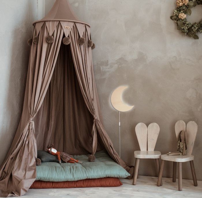 Houten wandlamp kinderkamer | Maan - blank