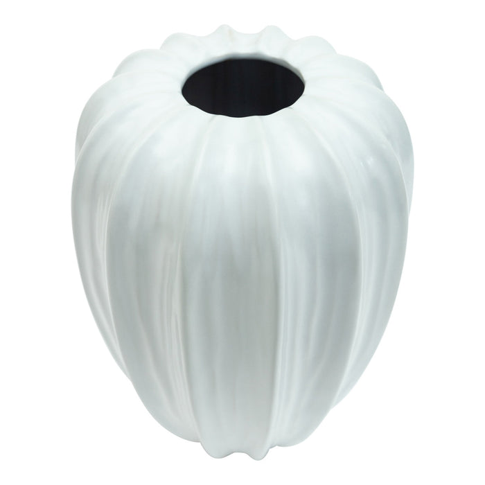 PTMD Ambra White ceramic pot ribbed round S