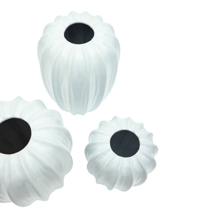 PTMD Ambra White ceramic pot ribbed round S