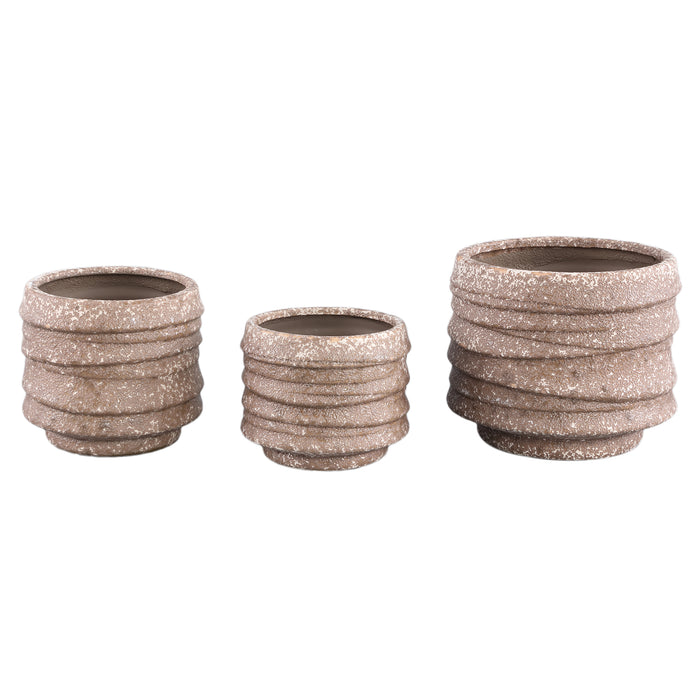 PTMD Hindouy Brown ceramic pot wavy round L