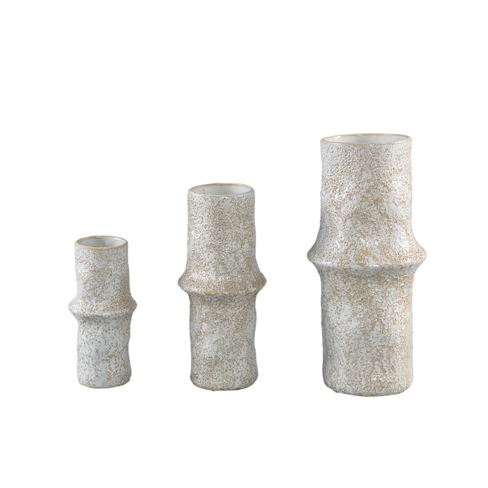 PTMD Ivery Off White glazed ceramic pot with border hig