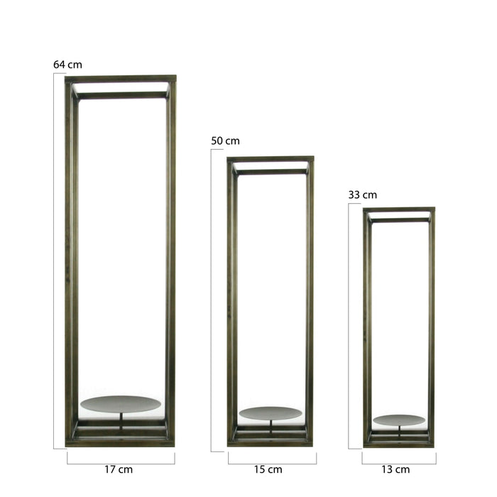 DKNC - Kandelaar Malmo - Metaal - 17x17x64cm - Set van 3 - Grijs