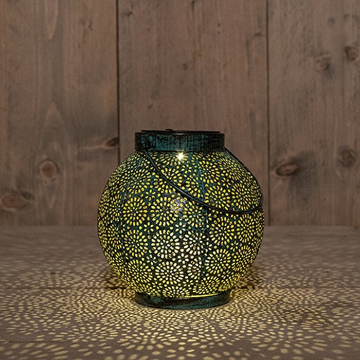 Anna's collection Solar lantaarn - turquoise - metaal - 14 x 16 cm