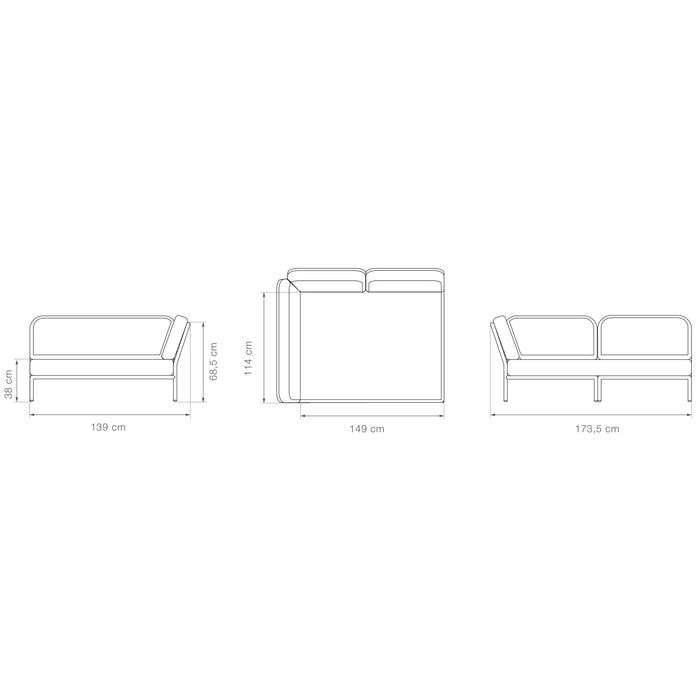 Level2 Cozy Corner loungebank rechts frame donkergrijs stof ash
