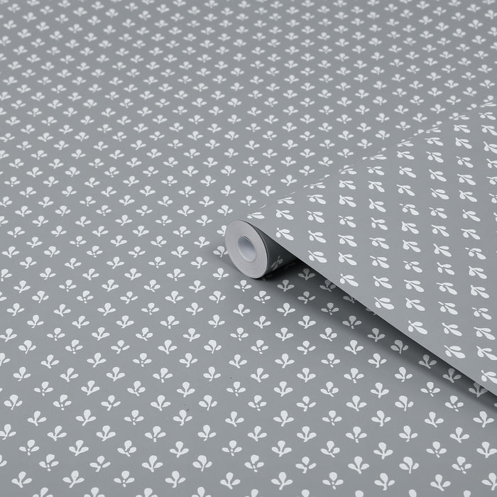 Laura Ashley Trefoil Behang - Bloemen - 10mx52cm - Grijs