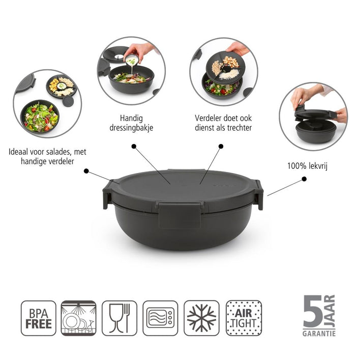 Brabantia Make & Take Salade Lunchbox 1,3 L - Kunststof - Dark Grey
