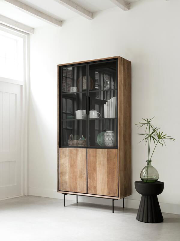 MUST Living Stool Trophy,45xØ34 cm, suar wood, black with natural c...