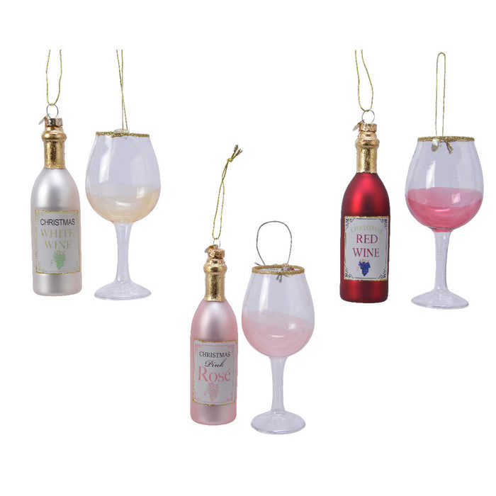 Decoris Kersthangers - 2ST - wijnfles met wijnglas - glas