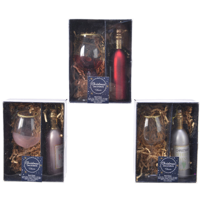 Decoris Kersthangers - 2ST - wijnfles met wijnglas - glas