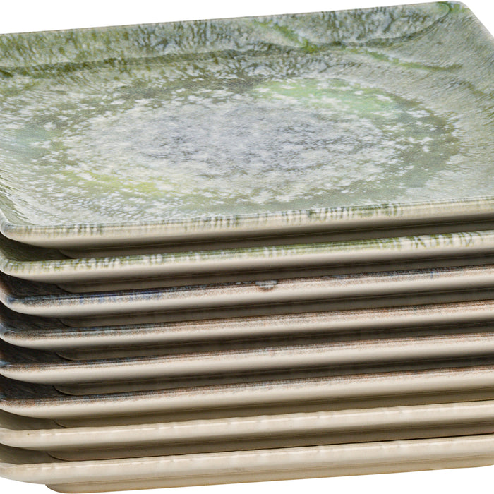 Lite-Body Hermes gebaksbordjes - Set van 8 stuks - Ø16 cm - Groen reli