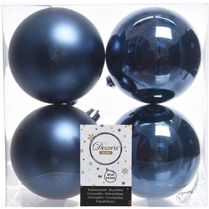 Decoris Kerstballen - 4x st - donkerblauw - 10 cm - kunststof